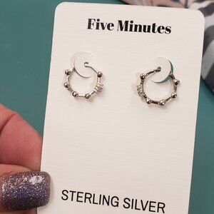 Five Minutes, NWT, Sterling Silver, small huggie hoop rhinestone earrings